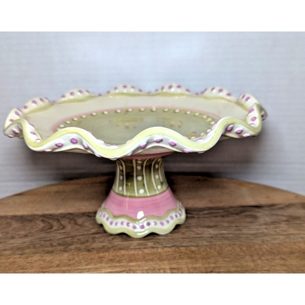 Home & Garden Party Stoneware Collection Pedestal Cake Plate Ruffled Edge 8x4-in